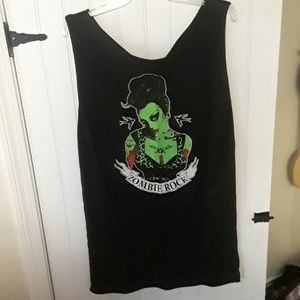 Zombie rock t-shirt mini dress or long tank top shirt black green sexy